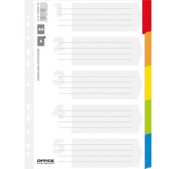 OFFICE products intercalaires, A4, carton, 11 trous, couleurs assorties, 5 onglets