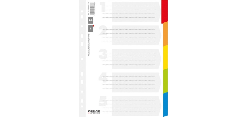 OFFICE dividers, A4, cardboard, 11 holes, assorted colors, 5 tabs