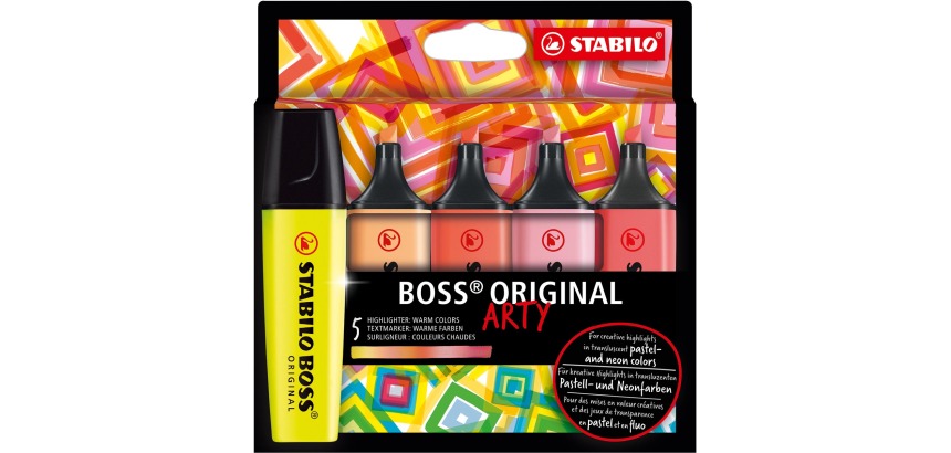 STABILO BOSS ORIGINAL markeerstift Arty, kartonnen etui van 5 stuks in geassorteerde kleuren