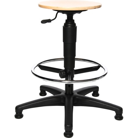 Topstar tabouret Tec 60, avec anneau repose-pieds chromé, avec patins, en bois