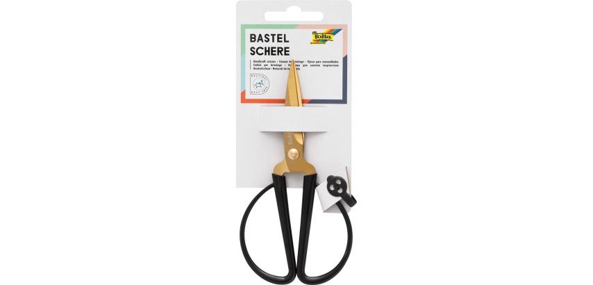 Folia knutselschaar, ft 14,5 cm, scherpe punt, RVS, zwart, blister van 1 stuk