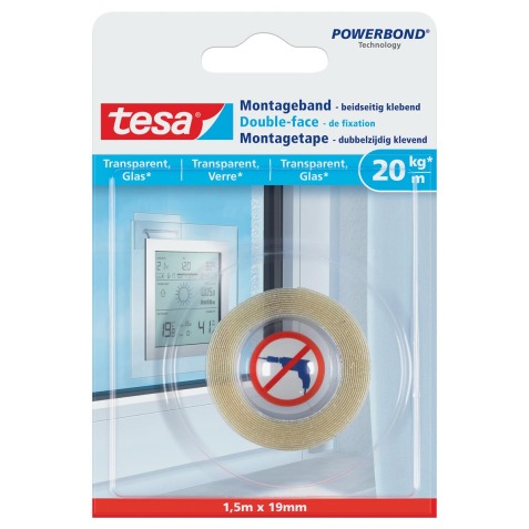 Powerbond double face de montage Transparent, 19 mm x 1,5 m