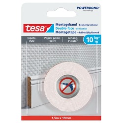 Tesa Powerbond montagetape Gevoelige Oppervlakken, 19 mm x 1,5 m