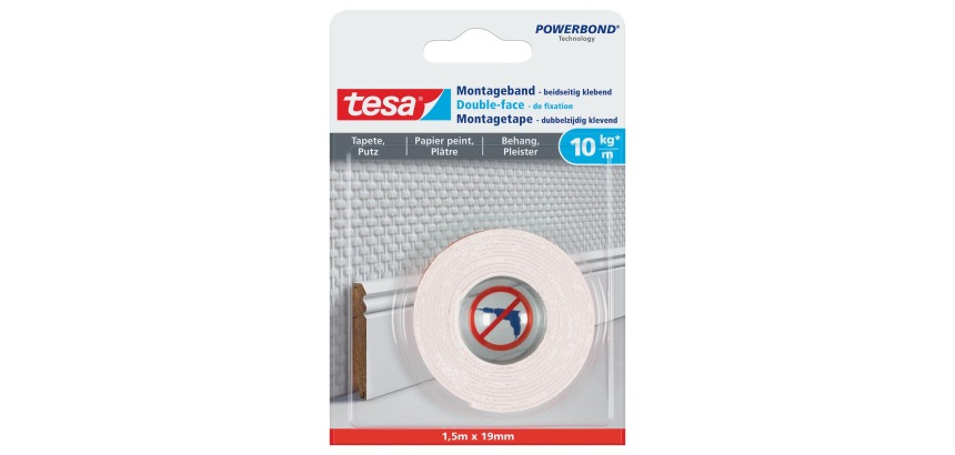 Powerbond Double-Sided Mounting Tape for Delicate Surfaces, 19 mm x 1.5 m