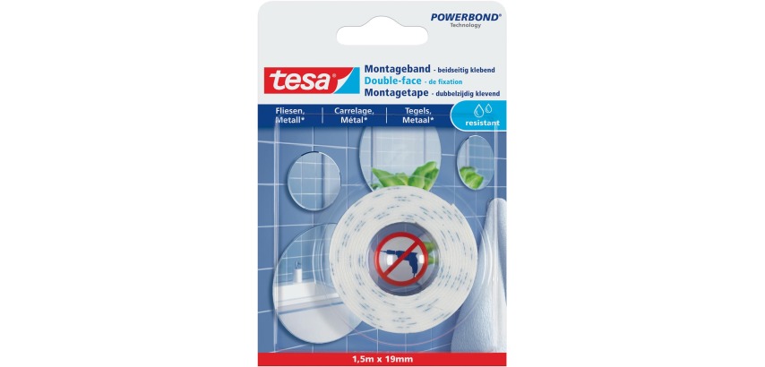 Tesa Powerbond doppelseitiges Montageband Waterproof, 19 mm x 1,5 m