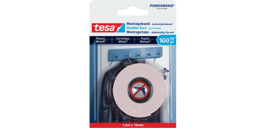 Powerbond doppelseitiges Montageband Fliesen und Metall, 19 mm x 1,5 m