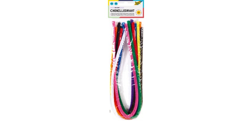 Fil chenille Folia 50cm diamètre 8mm 10 pièces assorti