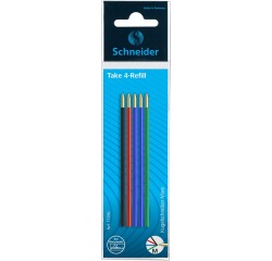 Schneider recharge stylo bille Take 4, couleurs assorties, étui de 5 pièces