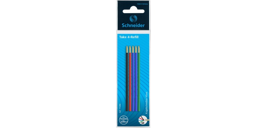 Schneider recharge stylo bille Take 4, couleurs assorties, étui de 5 pièces