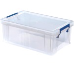 Bankers Box boîte de rangement 10 litres,transparent avec poignées bleues, emb. en carton