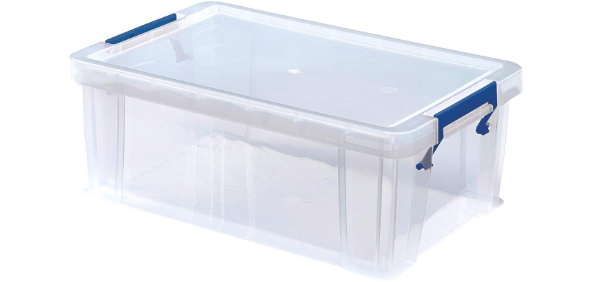 Bankers Box boîte de rangement 10 litres,transparent avec poignées bleues, emb. en carton