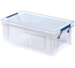 Bankers Box boîte de rangement 10 litres,transparent avec poignées bleues, set de 4 pcs emb en carton