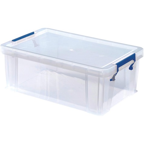 Bankers Box boîte de rangement 10 litres,transparent avec poignées bleues, set de 4 pcs emb en carton