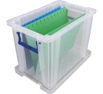 Bankers Box boîte de rangement 18,5 litres, transparent avec poignées bleues, emballée individ. en carton