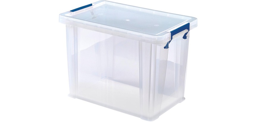 Bankers Box boîte de rangement 18,5 litres, transparent avec poignées bleues, emballée individ. en carton