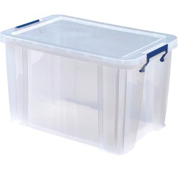 Bankers Box boîte de rangement 26 litres, transparent avec poignées bleues, emballée individ. en carton