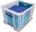 Bankers Box boîte de rangement 36 litres, transparent avec poignées bleues, emballée individ. en carton