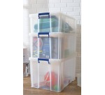 Bankers Box boîte de rangement 36 litres, transparent avec poignées bleues, emballée individ. en carton