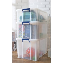 Bankers Box boîte de rangement 36 litres, transparent avec poignées bleues, emballée individ. en carton