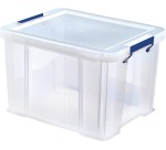 Bankers Box boîte de rangement 36 litres, transparent avec poignées bleues, emballée individ. en carton