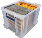 Bankers Box opbergdoos 36 liter, transparant met blauwe handvaten, set van 3 stuks verpakt in karton