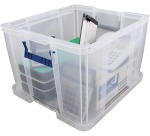 Bankers Box boîte de rangement 48 litres, transparent avec poignées bleues, emballée individ. en carton