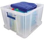 Bankers Box boîte de rangement 48 litres, transparent avec poignées bleues, emballée individ. en carton