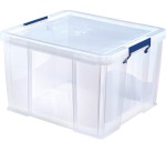 Bankers Box boîte de rangement 48 litres, transparent avec poignées bleues, emballée individ. en carton