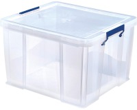 Bankers Box storage box 48 liters, transparent with blue handles, individually packed in cardboard.