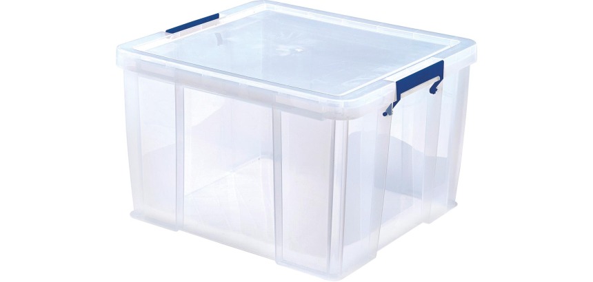 Bankers Box boîte de rangement 48 litres, transparent avec poignées bleues, emballée individ. en carton