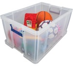 Bankers Box boîte de rangement 70 litres, transparent avec poignées bleues, emballée individ. en carton