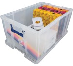 Bankers Box boîte de rangement 70 litres, transparent avec poignées bleues, emballée individ. en carton