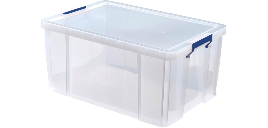 Bankers Box boîte de rangement 70 litres, transparent avec poignées bleues, emballée individ. en carton