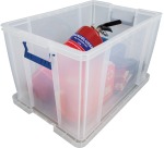Bankers Box boîte de rangement 85 litres, transparent avec poignées bleues, emballée individ. en carton