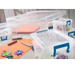 Bankers Box boîte de rangement 85 litres, transparent avec poignées bleues, emballée individ. en carton