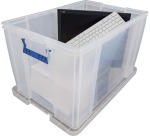 Bankers Box boîte de rangement 85 litres, transparent avec poignées bleues, emballée individ. en carton