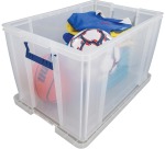 Bankers Box boîte de rangement 85 litres, transparent avec poignées bleues, emballée individ. en carton