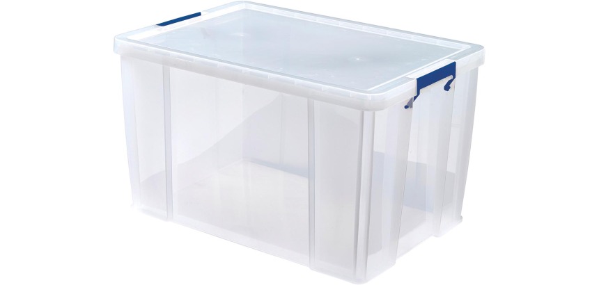 Bankers Box boîte de rangement 85 litres, transparent avec poignées bleues, emballée individ. en carton