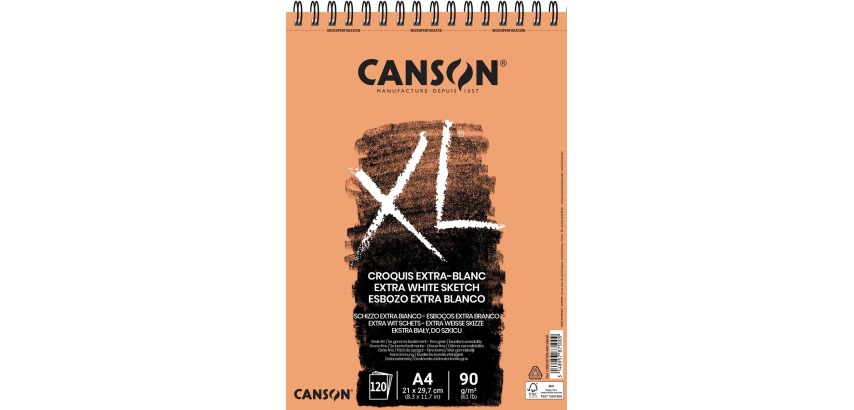Canson XL Extra White Sketchbook, 90 g/m², A4 size, 120 sheets