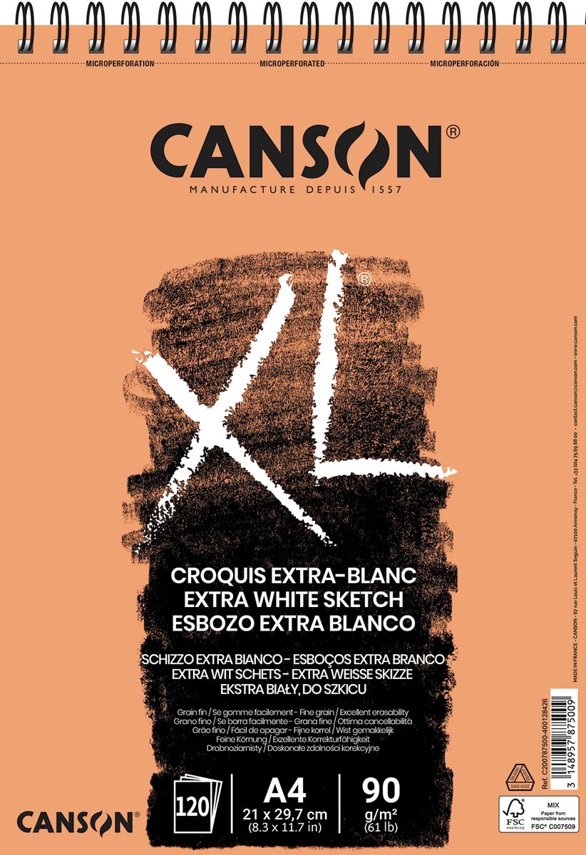 Canson XL Bristol - Album 50 Feuilles A4 180g/m² Extra Blanc - Papier Idéal Dessin Et Techniques Mixtes