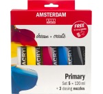 Amsterdam peinture acrylique primaire 120 ml, 5 tubes + 3 becs verseurs