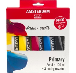Amsterdam acrylverf primair 120 ml, 5 tubes + 3 tuiten