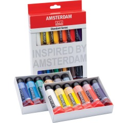 Amsterdam acrylverf tube van 20 ml, etui van 12 stuks in geassorteerde kleuren