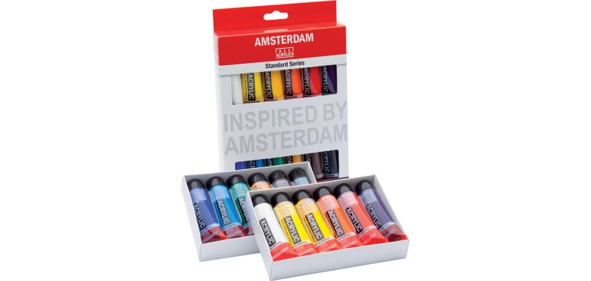 Amsterdam peinture acylique tube de 20 ml, étui de 12 pièces en couleurs assorties