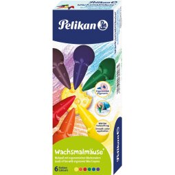 Pelikan waskrijtjes in muisvorm, assorti, doos van 6 stuks