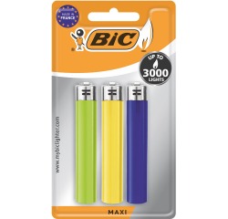 BIC Maxi vuursteen aansteker, geassorteerde kleuren, blister van 3 stuks