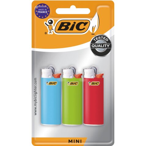 BIC Mini briquets à pierre, couleurs assorties, blister de 3 pièces