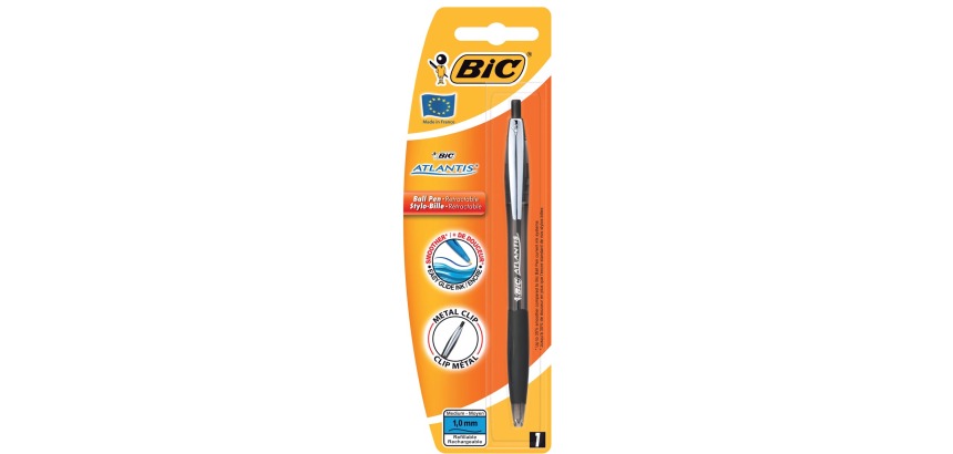 Balpen Bic Atlantis soft metalen clip clic medium zwart bister à 1st
