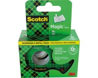 Scotch Magic Tape plakband ft 19 mm x 7,5 m, dispenser + 3 rolletjes, ophangbaar doosje