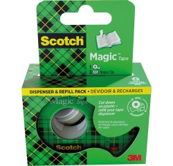 Scotch Magic Tape ruban adhésif ft 19 mm x 7,5 m, dérouleur + 3 rouleaux, boîte brochable